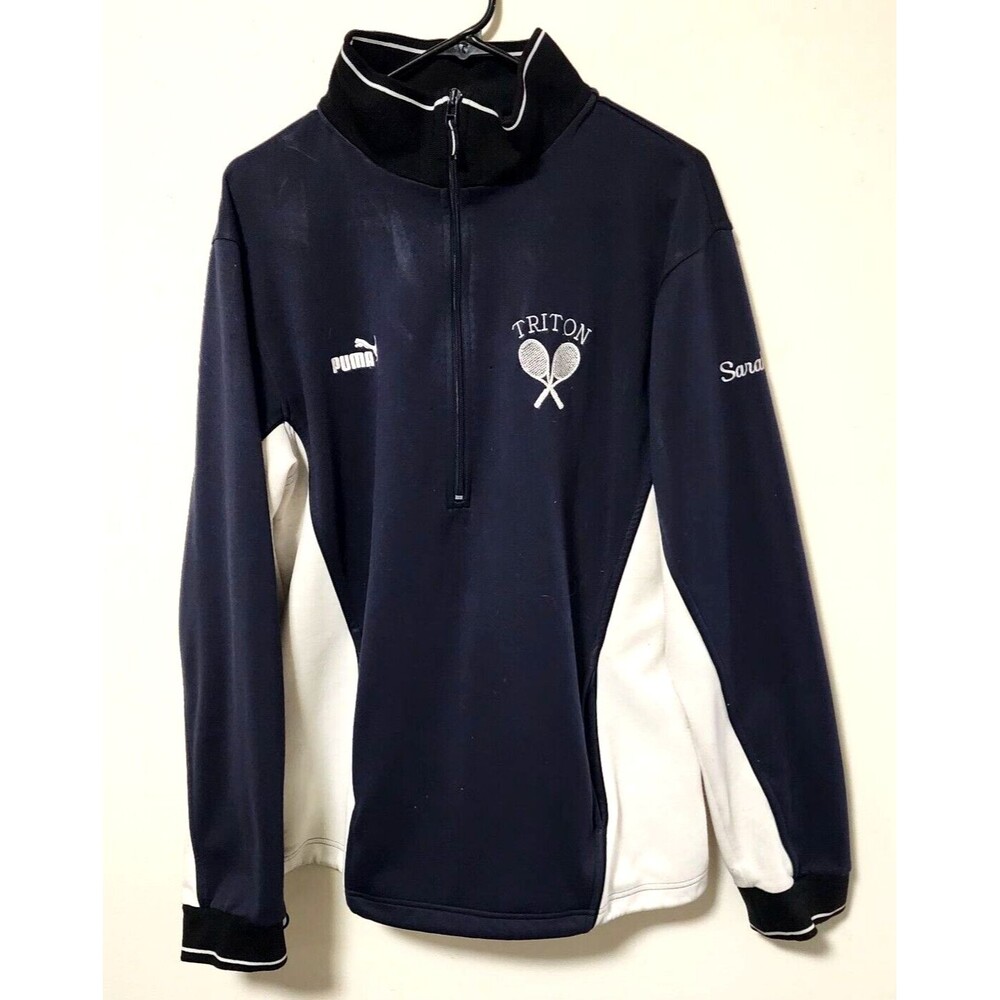 Puma Quarter Zip Pullover Navy Jacket with Tennis Team Logo and Name Size L